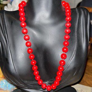 Vintage Red Round Beaded Necklace